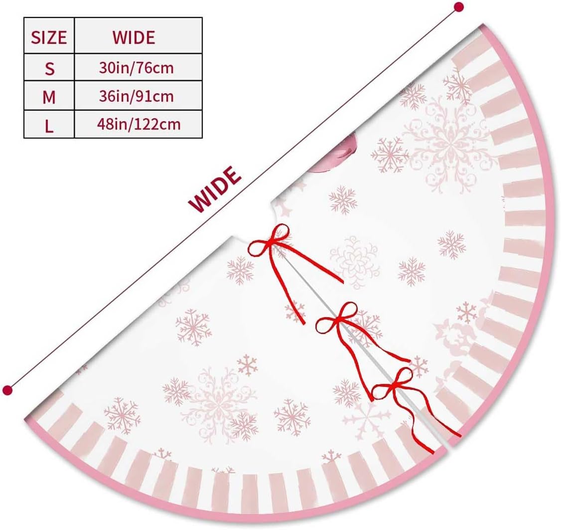 Let It Snow Snowman Christmas Tree Skirt 48 Inches, Pink Snowflake Tree Skirt, Winter Xmas Tree Mat for Home Party Holiday Indoor Outdoor Decorations (Pink, 48in)