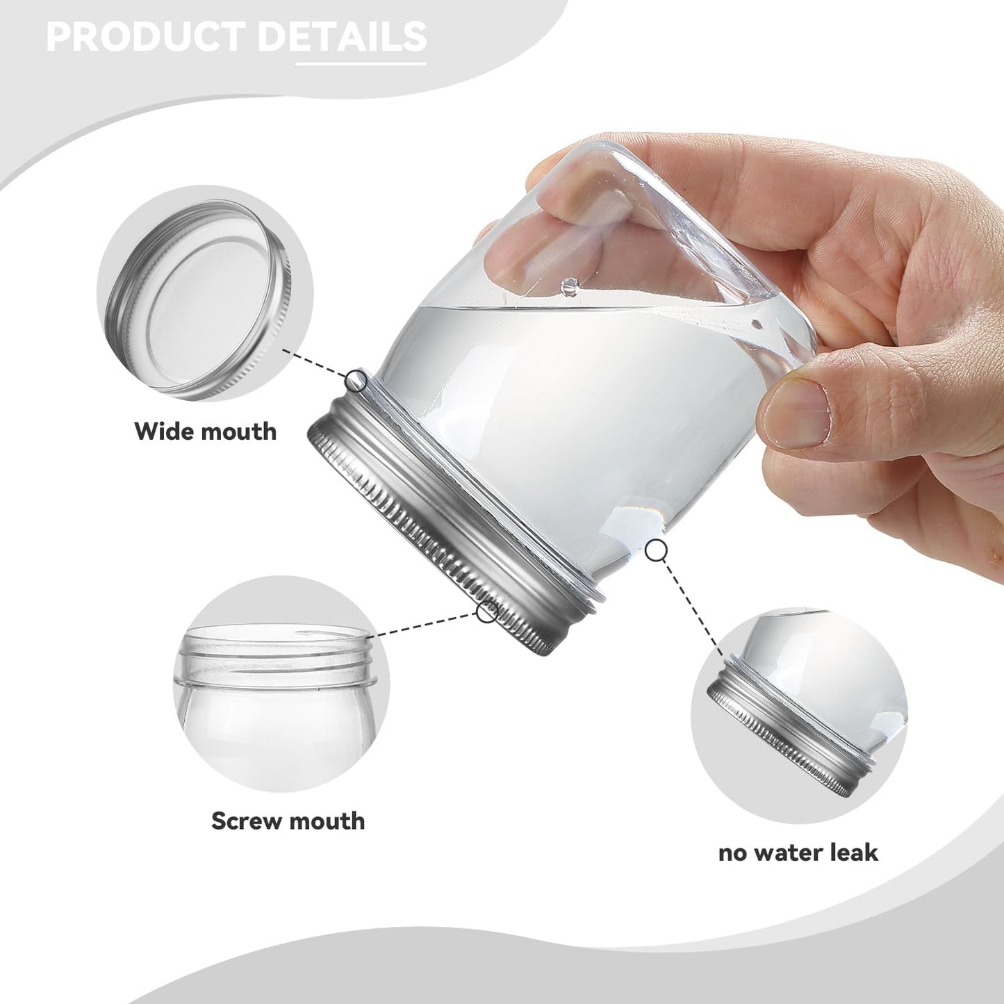 novelinks 8 oz Clear Plastic Jars with Screw-On Lids - BPA-Free Refillable Storage Containers for Slime, Spices, Crafts, Kitchen & Home Organization (8 Pack,Silver)