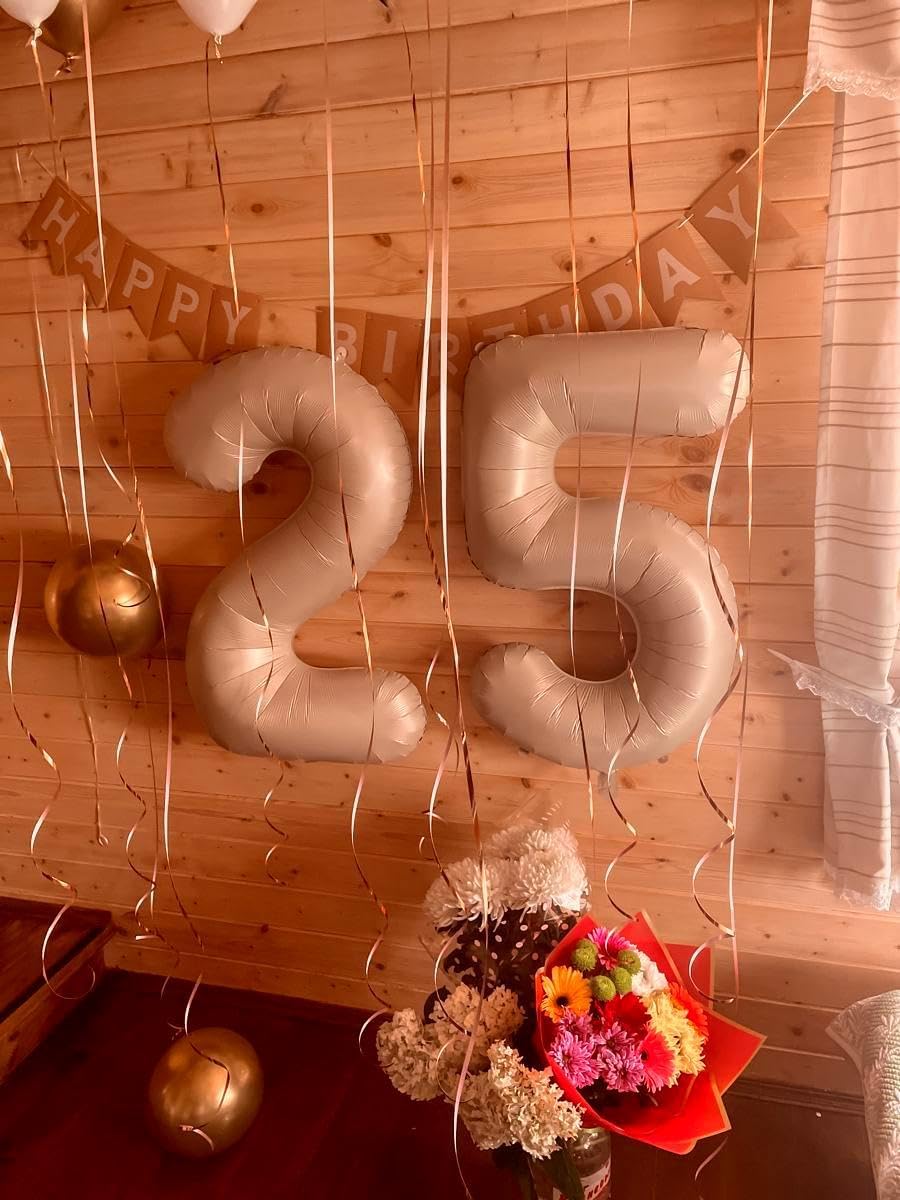 Light Brown 40 Inch Large Number 5 Birthday Balloon, Five 5th 15 25 35 50 55 Birthday Celebration Decorations, Light Brown Foil 5 Mylar Helium Balloons Girl Boy Anniversary Party Supplies