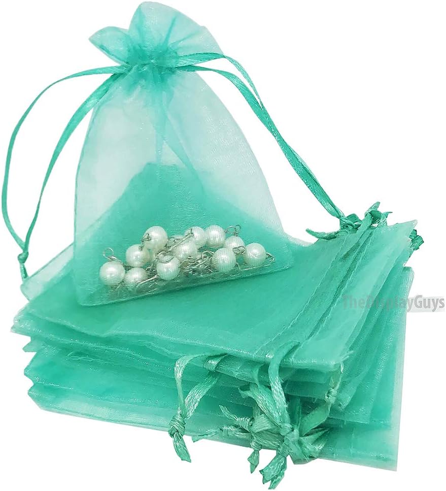 TheDisplayGuys 100-Pack 3x4 Teal Sheer Organza Gift Bags with Drawstring, Jewelry Candy Treat Wedding Party Favors Mesh Pouch