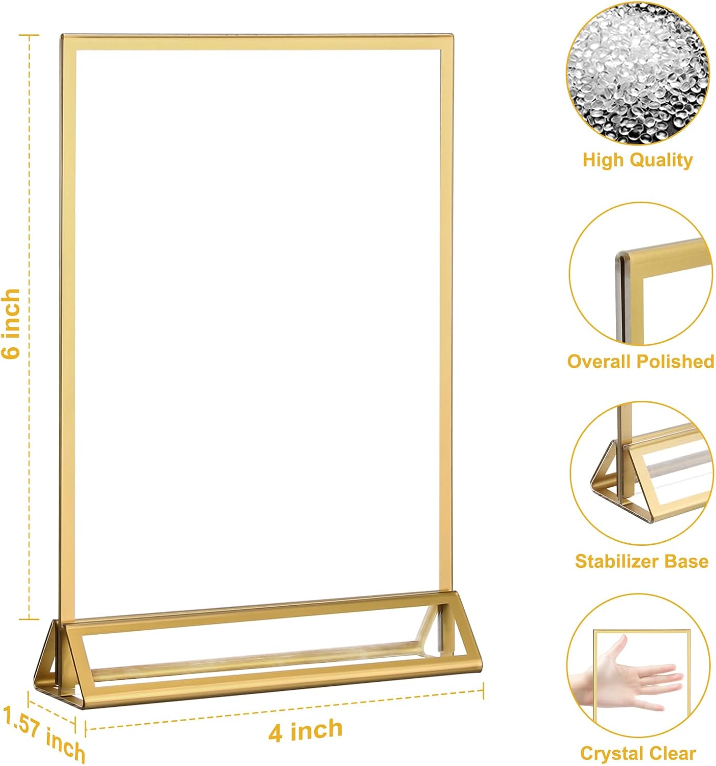 EHWINE 6 Pack Acrylic Sign Holder 4 x 6, Double Sided Gold Picture Frame Stand up Table Top Sign Holders, Clear Display Stand Menu Flyer Holder for Wedding Party