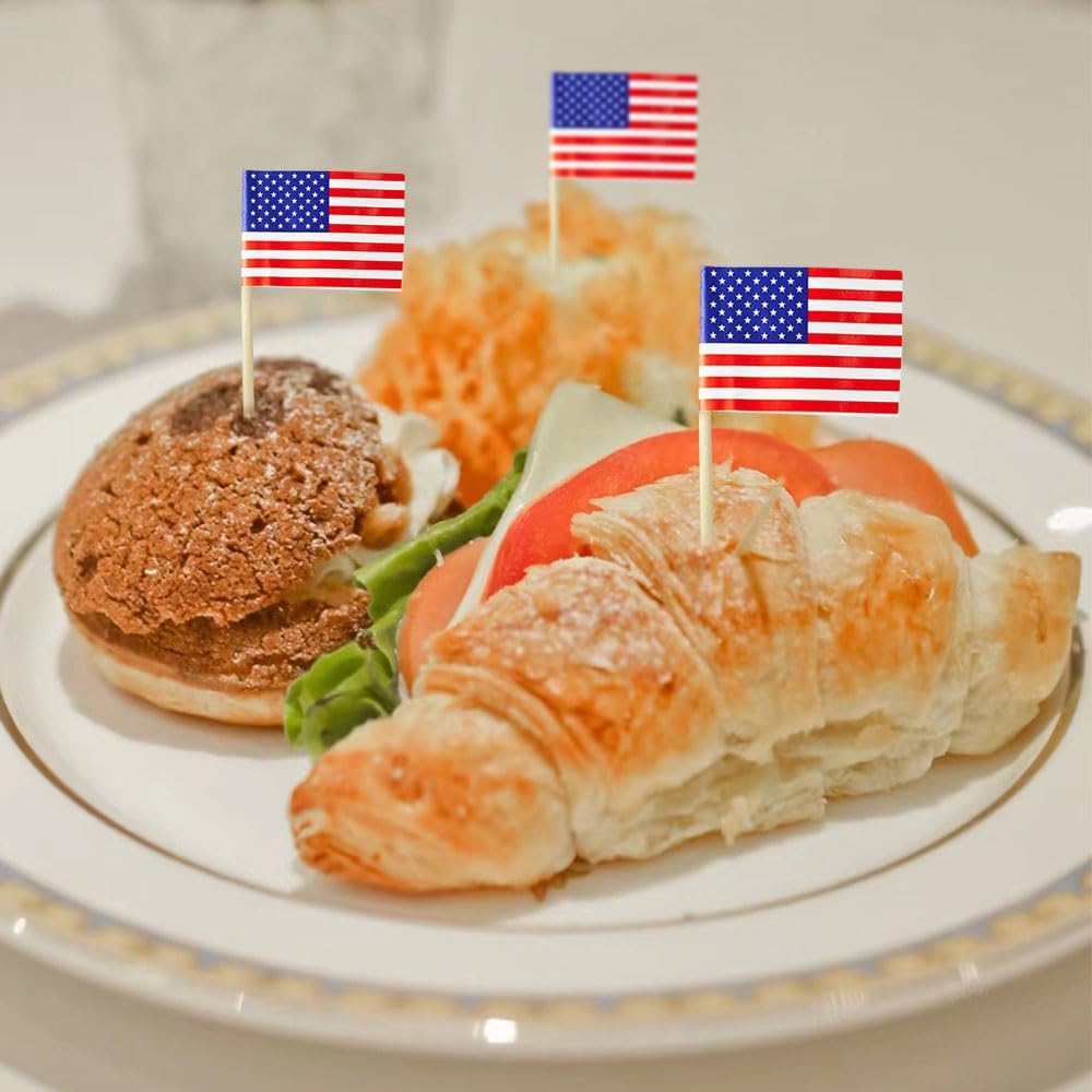 American Flag USA Flag, Small Mini American Toothpick Flags for Food, Cupcakes, Cocktails, Appetizers, Bar Party Decorations