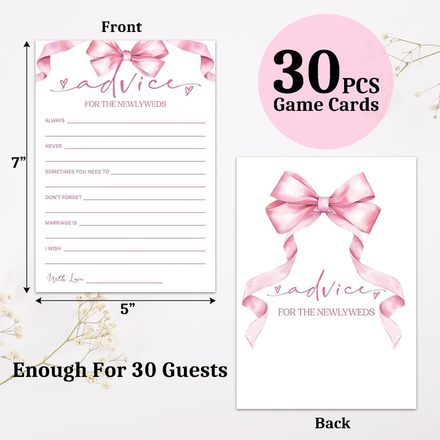 Advice Cards for Bridal Shower, Bridal Shower Games Engagement Party Wedding Game for Reception 30pcs - Wedding Advice Cards/HL 008
