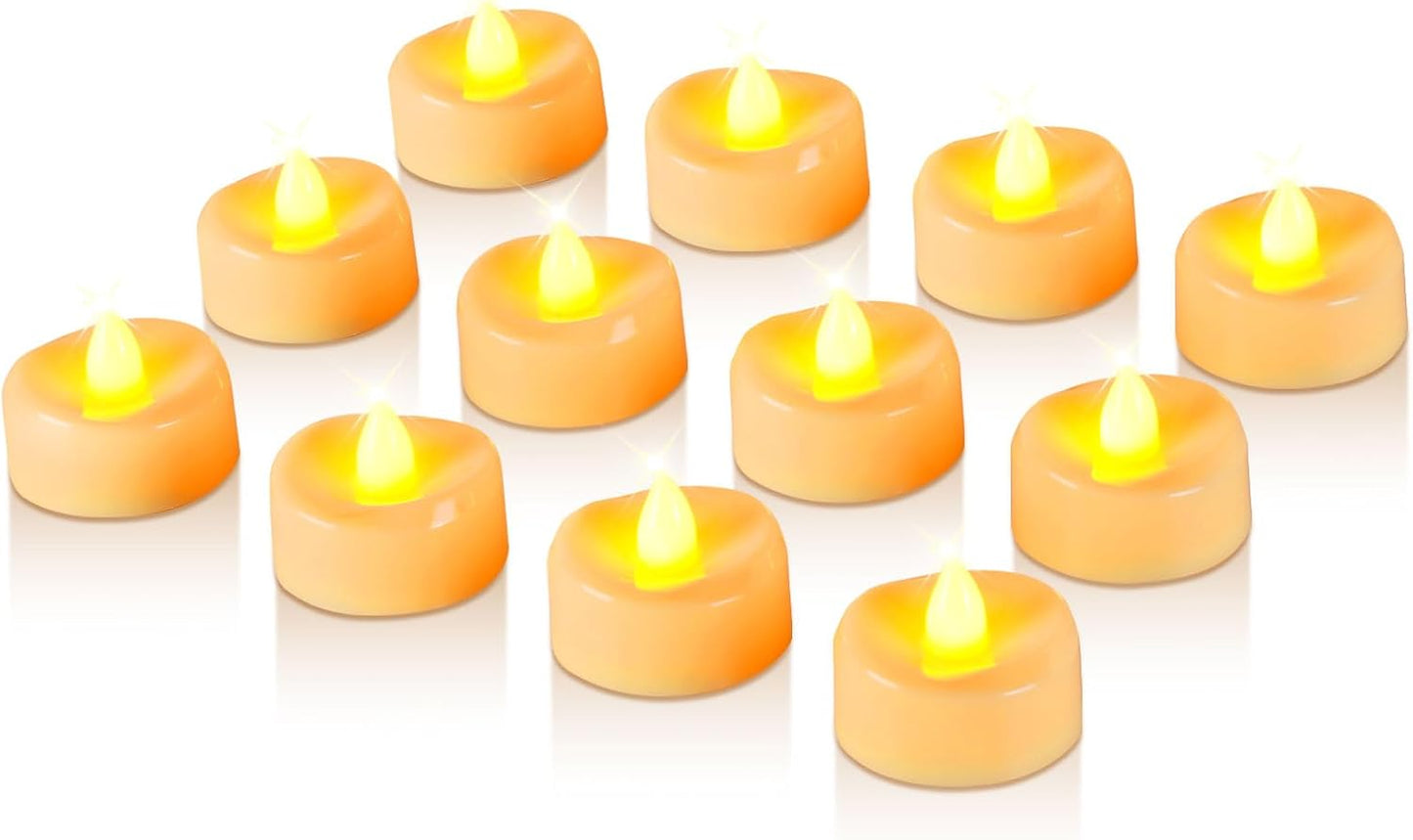Raycare 100 Pack LED Tea Lights Battery Operated, 200+Hour Flickering Votive Candles, Realistic Fake Flameless TeaLights for Wedding Party Halloween Thanksgiving Christmas Decorations,Ivory Base