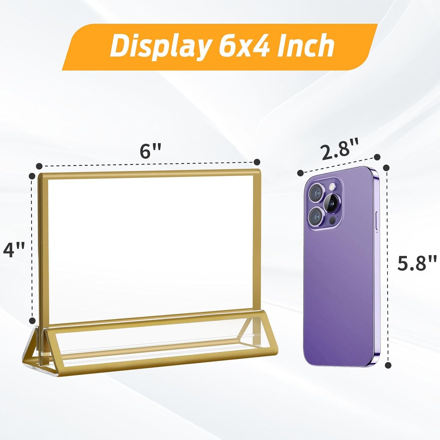 Smarpau 6x4 Gold Acrylic Sign Holder, 16 Pack Wedding Table Number Holders with Horizontal Stand, Double Sided Photo Picture Frames Stands, Flyer Stand, Paper Display Stand for Cafe, Restaurant
