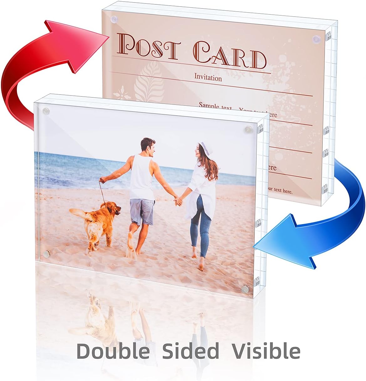 Acrylic Picture Frame, Clear Freestanding Double Sided 20mm Thickness Frameless Magnetic Photo Frames Desktop Display with Gift Box Package (5x7 4 pack)