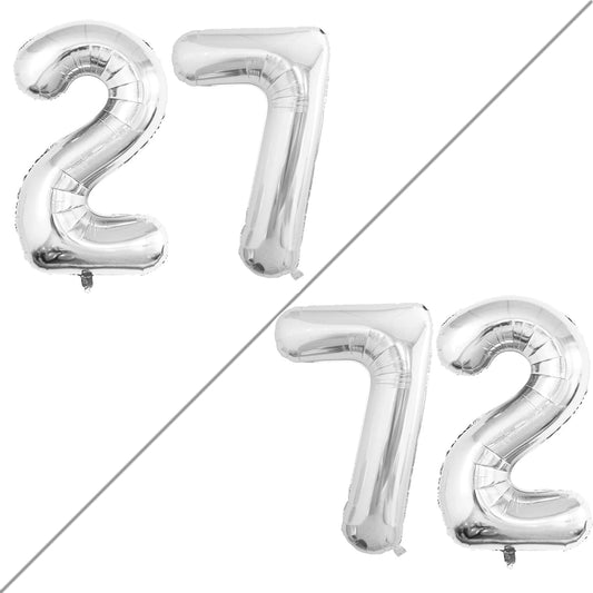 GOER Number 27 Balloons for 27th Birthday Party Decorations,42 Inch Jumbo Foil Helium 72 Balloons for 72nd Birthday Party Decoration (Silver)