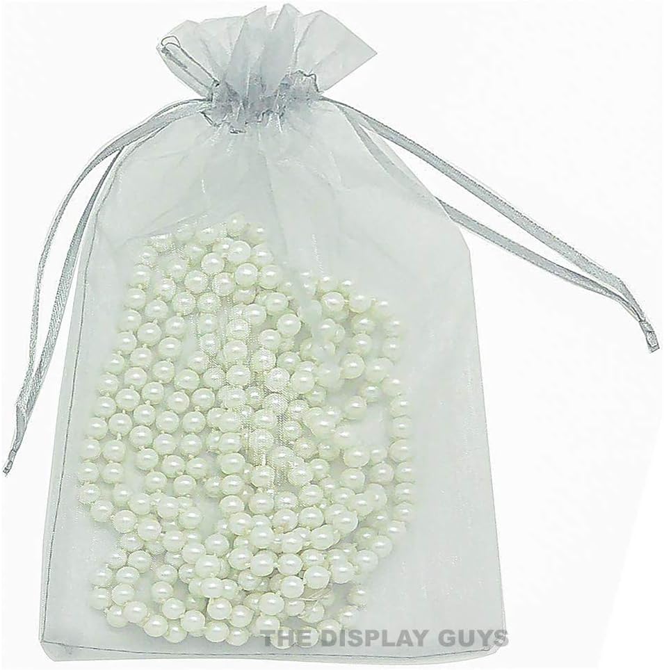 TheDisplayGuys 48-Pack 6x8 Silver Sheer Organza Gift Bags with Drawstring, Goodie Bags for Jewelry, Candy, Treat, Wedding Favors Small Mesh, Mother's Day, Father's Day