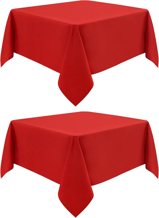 2 Pack Square Table Cloth 60X60 Inch Red Washable Fabric Tablecloth Polyester Solid Dining Table Cover for Birthday Party Dinner Holiday Outdoor Indoor