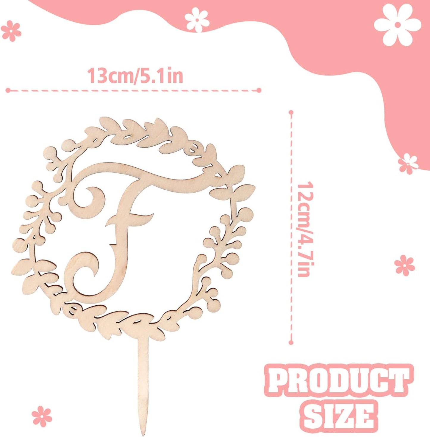 LINGTEER Personalized Inital Letter F Wooden Cake Topper Perfect for Birthday Rustic Wedding Anniversary Party Keepsake Decoration.