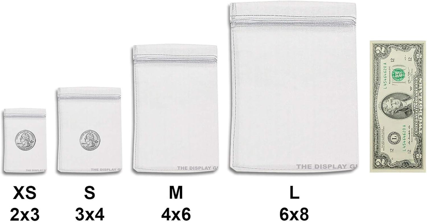 TheDisplayGuys 100-Pack 3x4 Silver Sheer Organza Gift Bags with Drawstring, Jewelry Candy Treat Wedding Party Favors Mesh Pouch