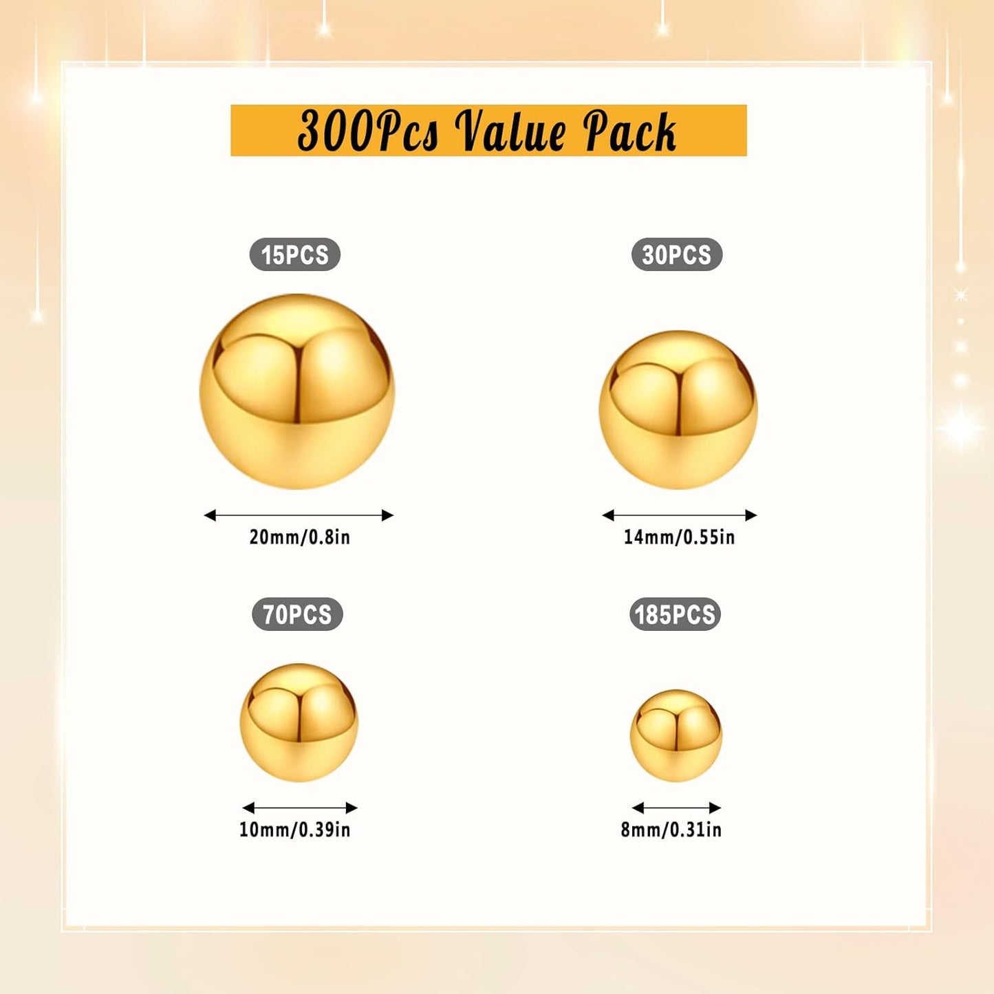 300Pcs Pearl Vase Filler, BrightGold No Hole Faux Pearl Beads for Centerpieces Vases, Candle Centerpieces, Wedding Birthday Party Home Decor 8/10/14/20mm