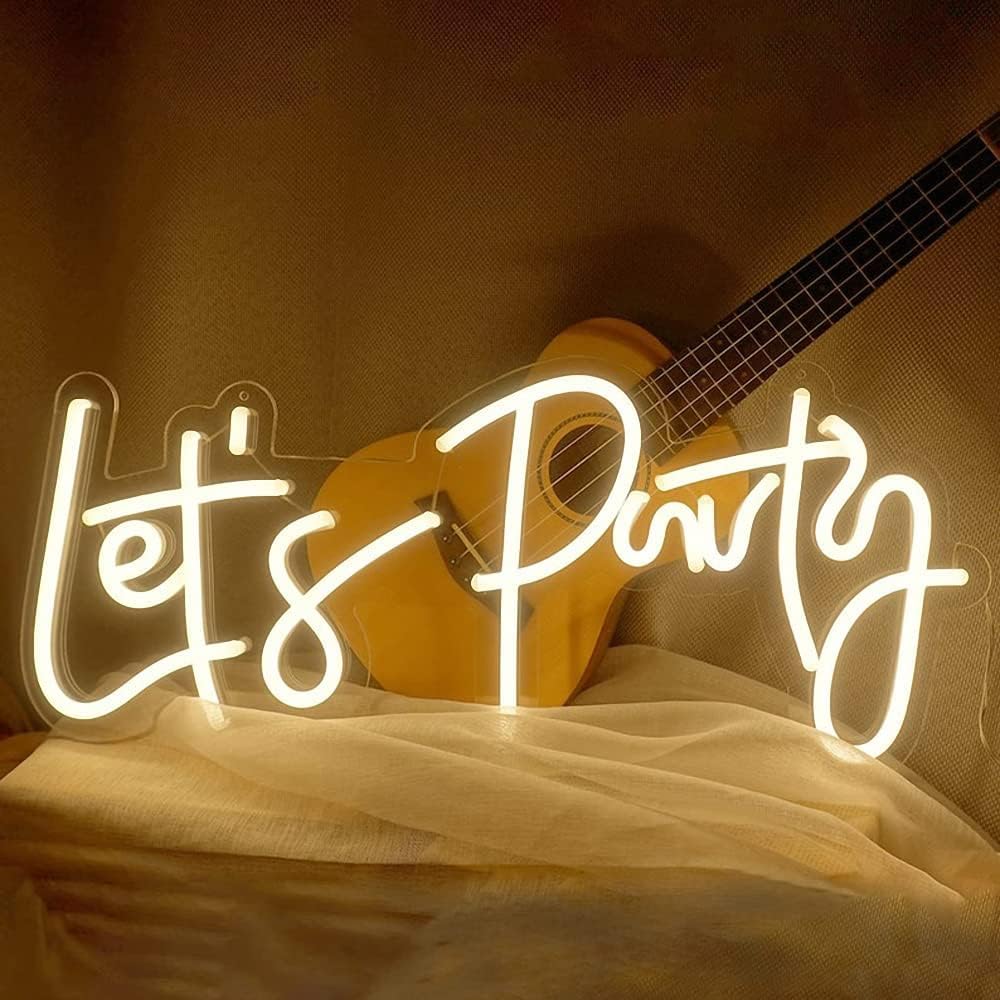Ulalaza LED Neon Sign Night Light for Wall Party Décor Bedroom Room Bar Wedding Home Birthday Art Decoration Christmas with USB Chain Light modulator 5v (lets party blue)