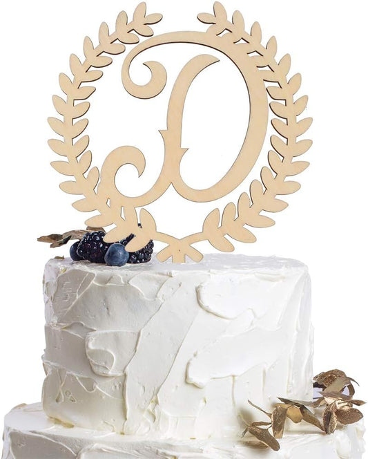LINGTEER Personalized Inital Letter D Wooden Cake Topper Perfect for Birthday Rustic Wedding Anniversary Party Keepsake Decoration