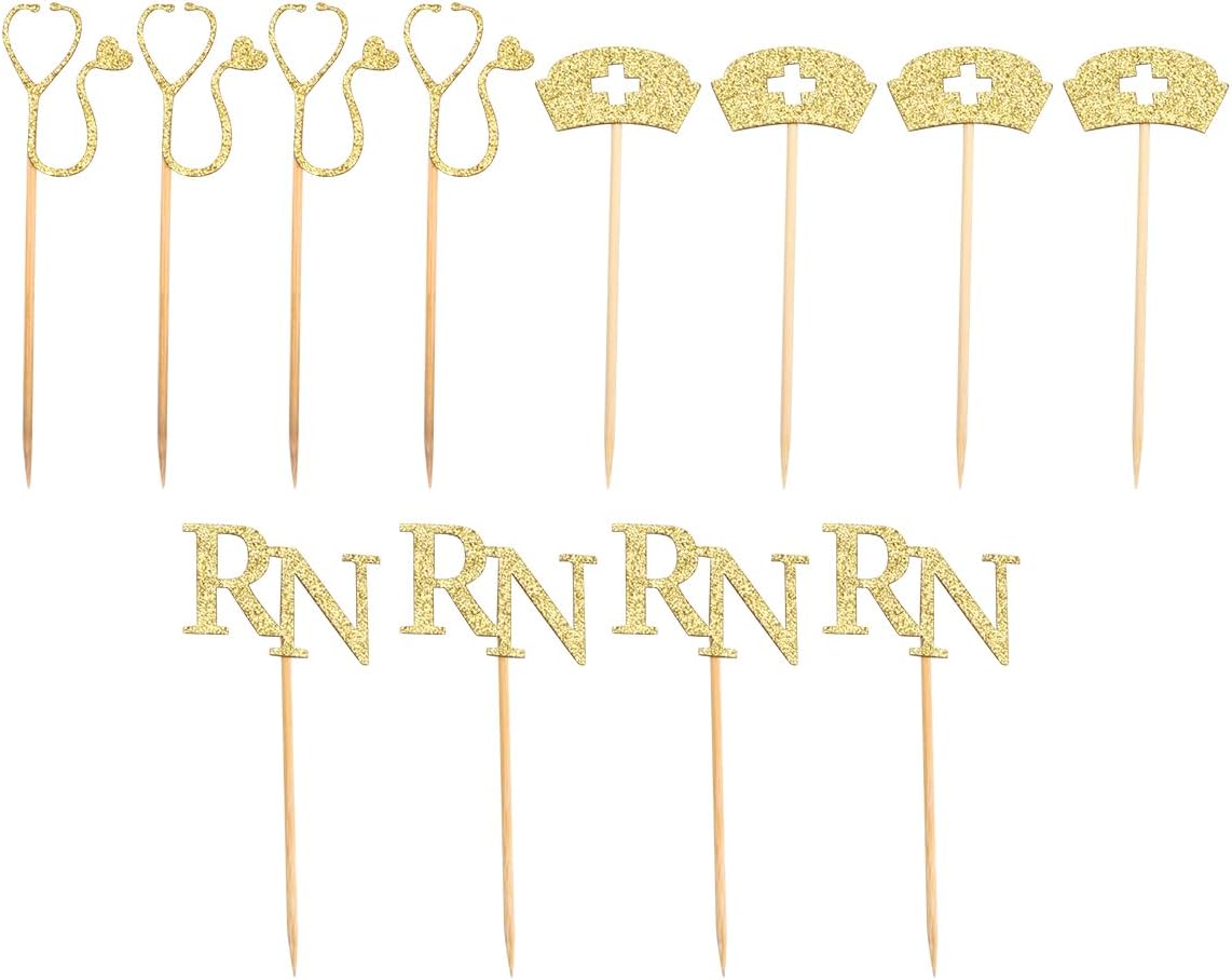 Cupcakes Cupcake Topper 24pcs Cupcake Toppers for Rn Themed Graduation Party Supplies Golden Cupcake Cups