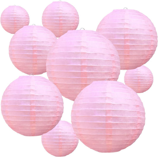 BEISHIDA Pink Round Paper Lanterns Hanging Decorative Chinese Paper Lanterns Lamp for Valentine Birthday Wedding Party Decoration and Baby Bridal Shower（10 Packs）