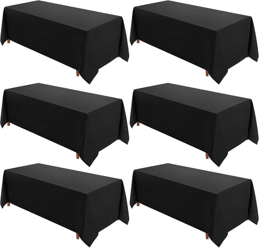 VidaFete Table Cloth 6 Pack 90 * 156inch Rectangle Tablecloth Polyester, Stain Wrinkle Resistant Polyester Dining Table Cover for Kitchen Dinning Party Wedding Rectangular Tabletop Decoration(Black)