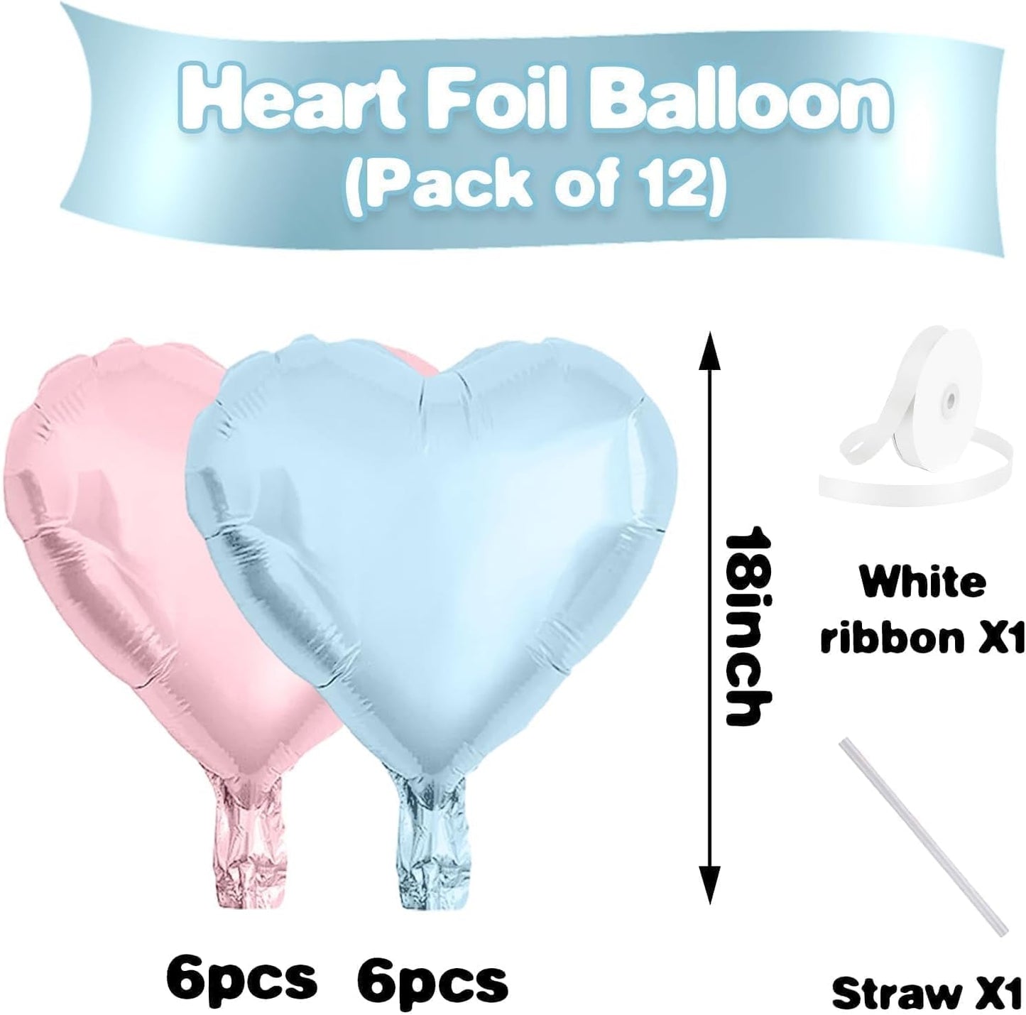 Pink Blue Balloons,12Pcs 18 Inch Macaron Foil Love Heart Shaped Balloons for Boy Girl Gender Reveal Bridal Engagement Wedding Anniversary Birthday Party Graduation Valentines Day Decorations