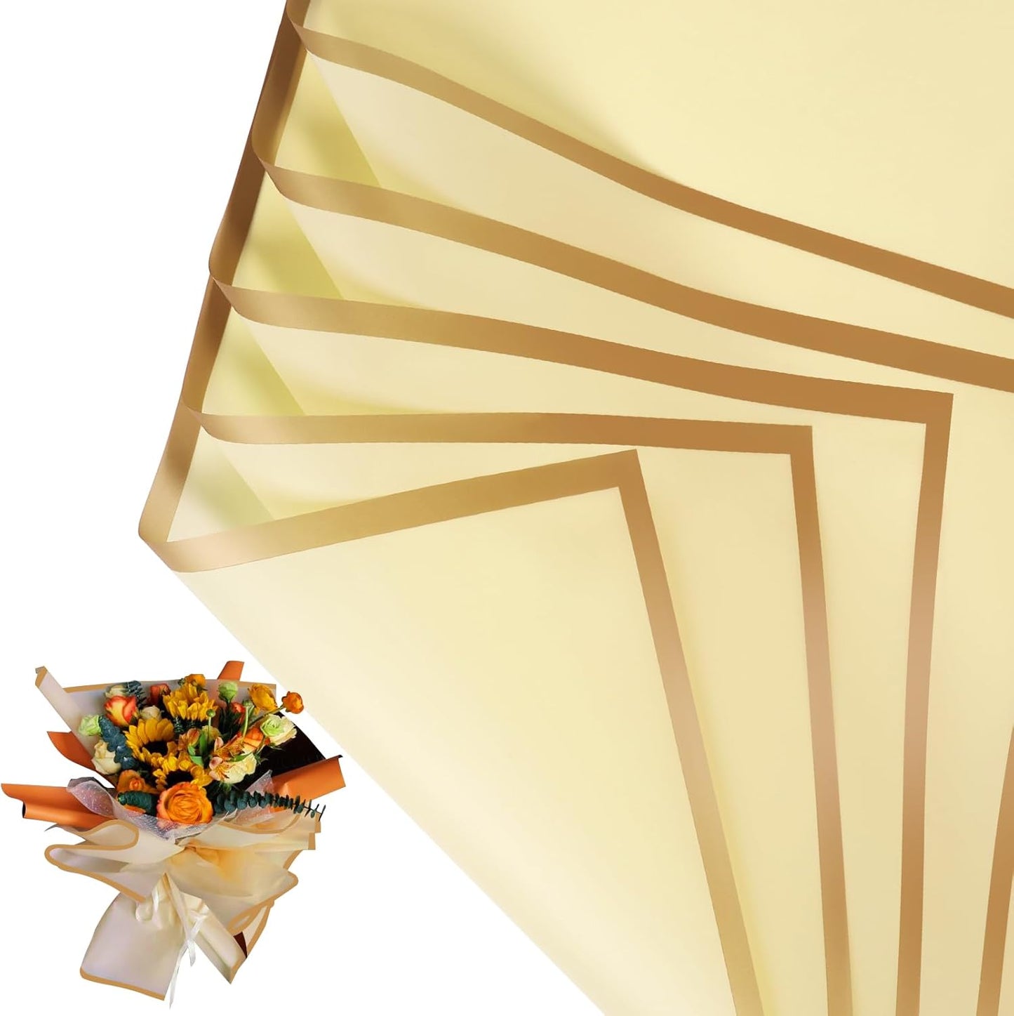 NESCCI 20 Sheet Flower Wrapping Paper - Waterproof Floral Bouquet Wrapping Paper, Florist Supplies Packaging Paper for Wedding Birthday Gift DIY (Light yellow)