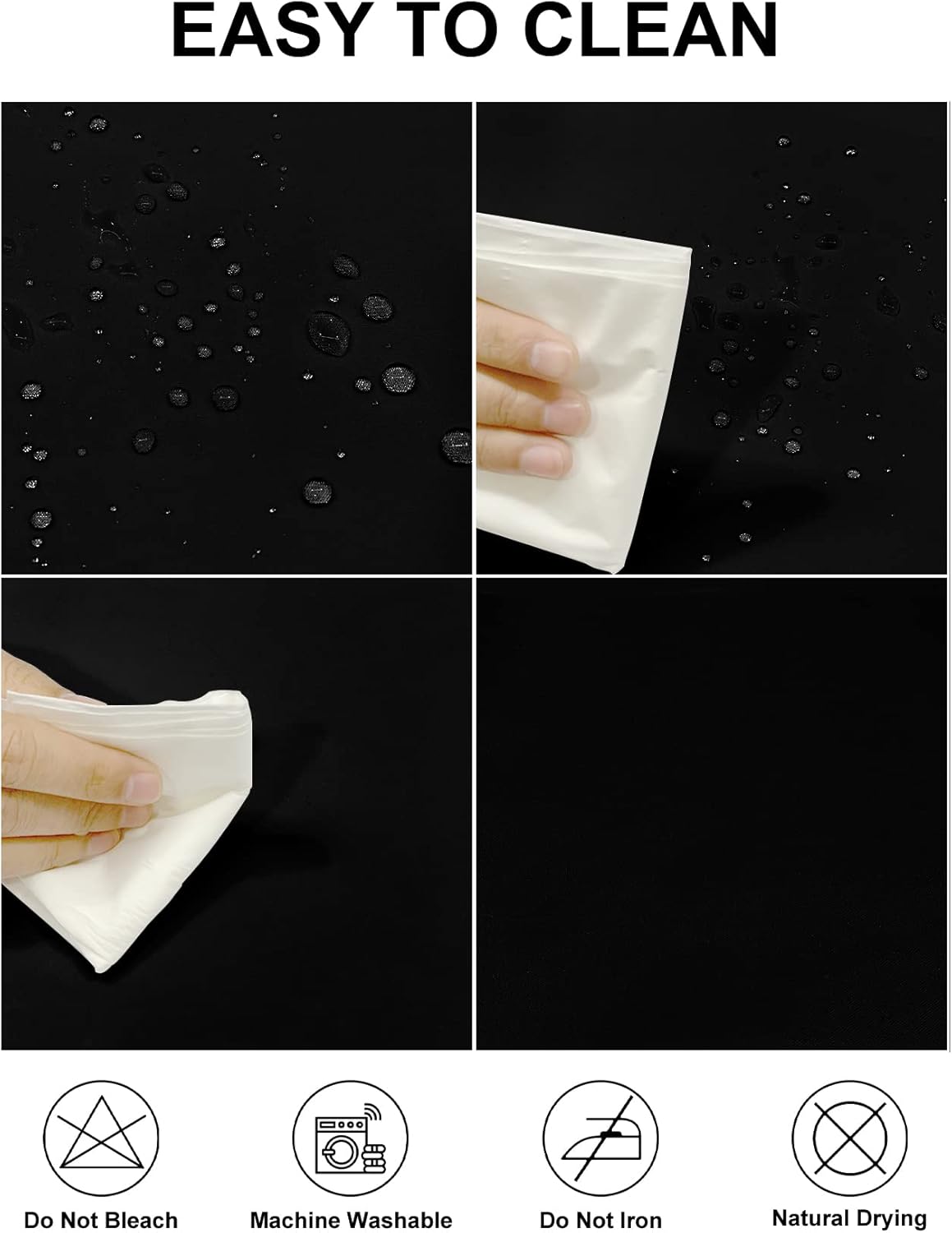 Fokitut 6 Pack Waterproof Round Tablecloth, 120 Inch, Stain Resistant and Wrinkle Polyester Table Cloth, Fabric Table Cover for Kitchen Dining, Wedding, Party, Holiday Dinner-Black