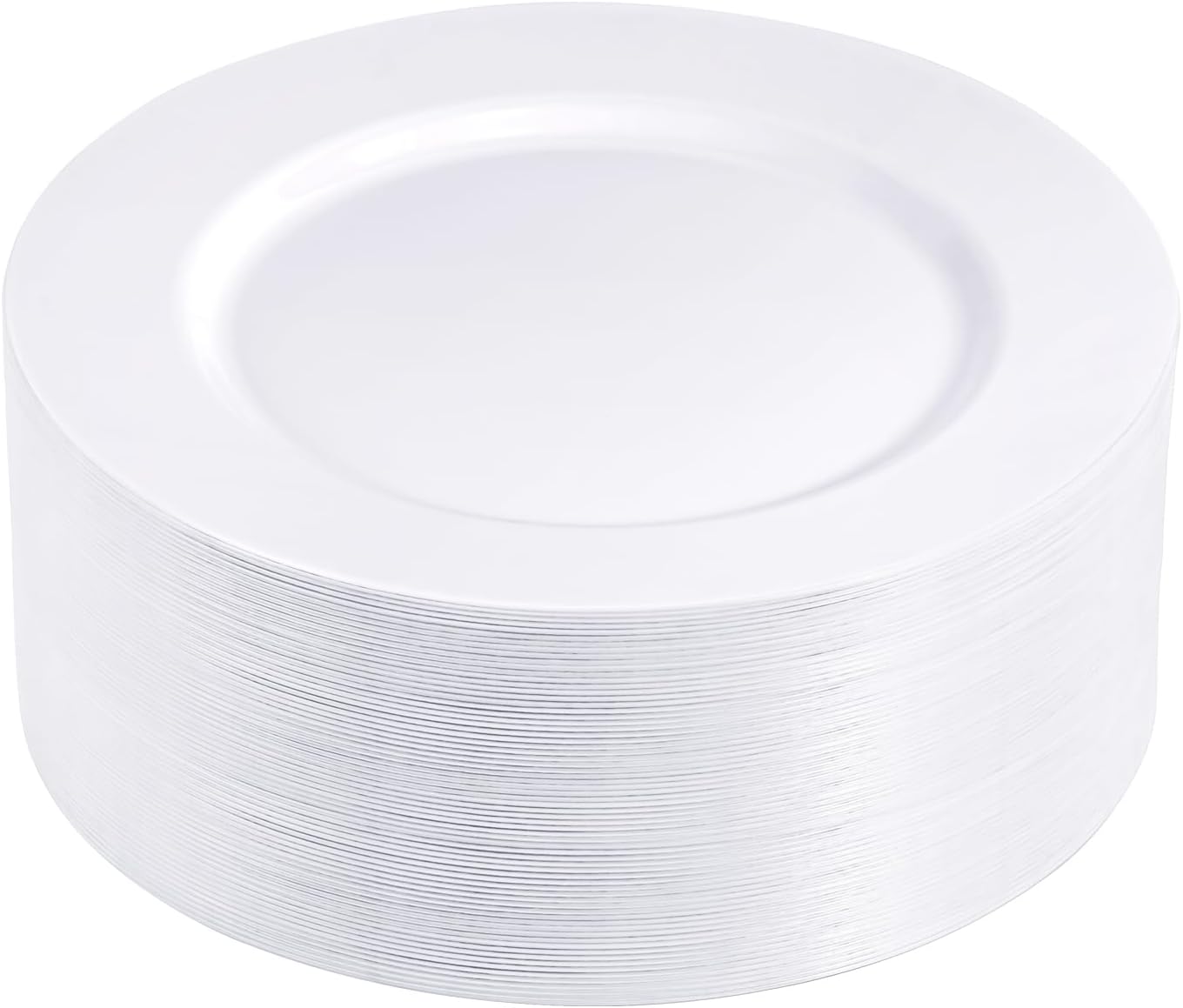 N9R 100PCS White Plastic Plates, 10.25inch Heavy Duty Plastic Disposable Plates, Premium Elegant Dinner Plates for Party