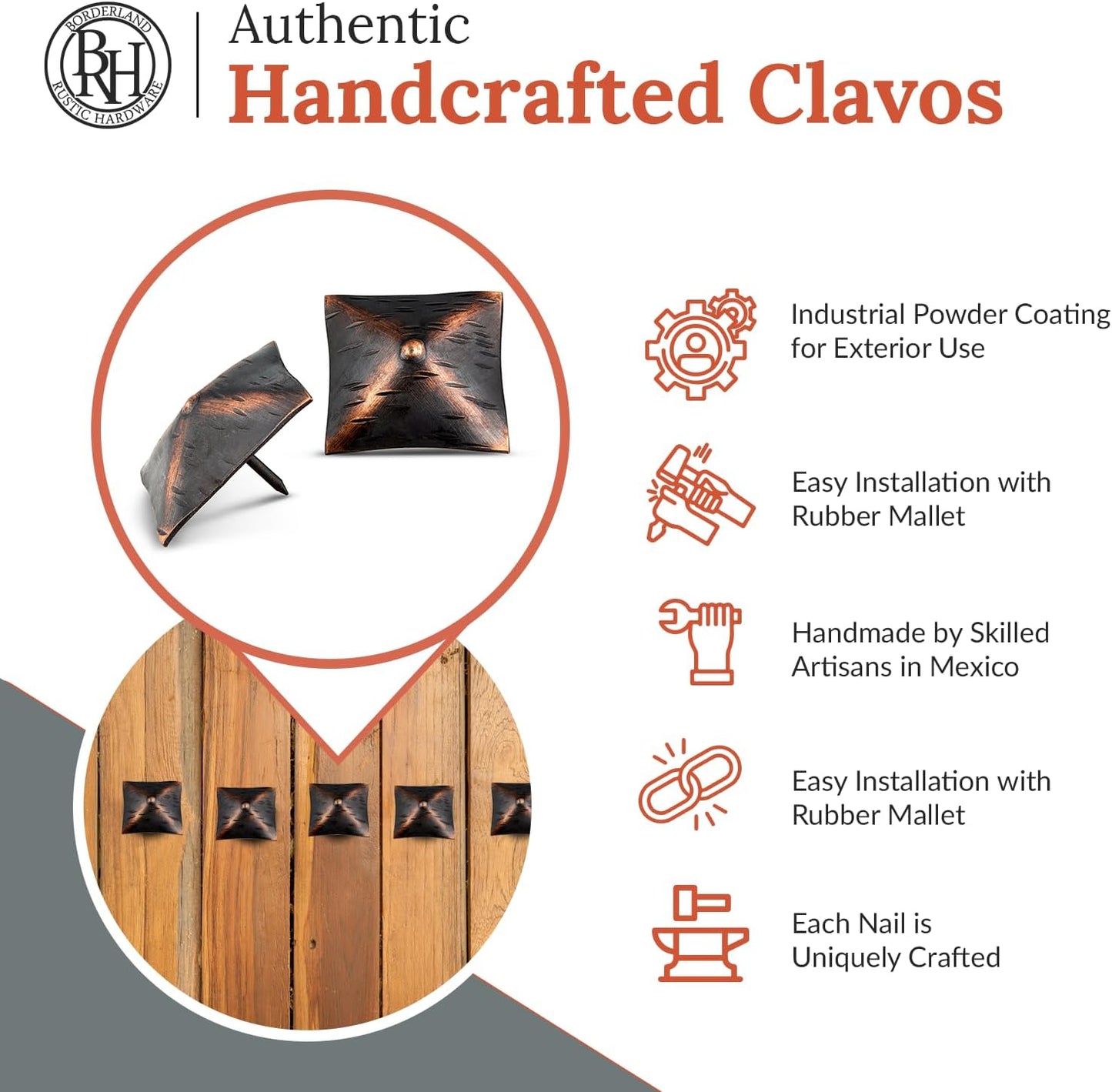 100 Pack 2" Square Head Iron Clavos Decorative Nails – Oil Rubbed Bronze – Handmade Rustic Square Fasteners for Farmhouse Shutters, Barn Doors, Shutters, and Gates – Ornamental Wood Accent