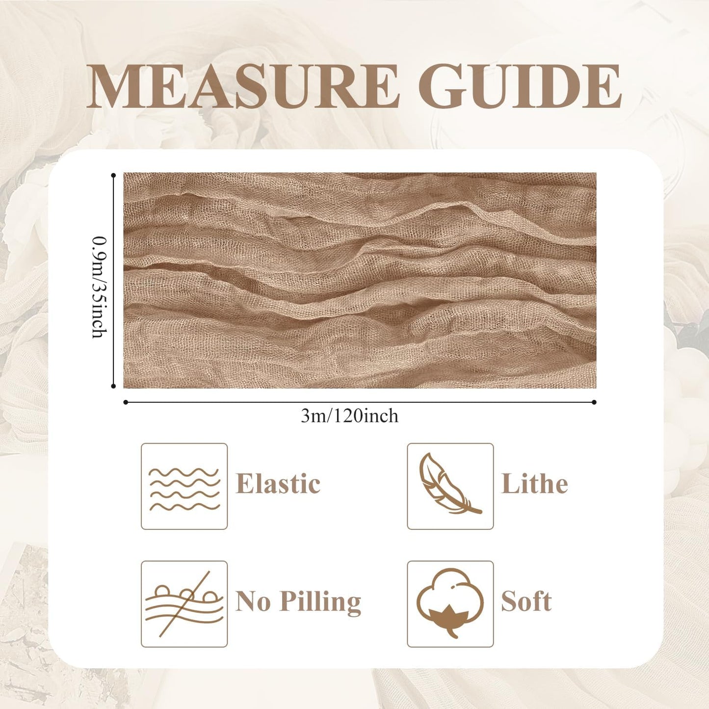 Asee'm 12pcs Cheesecloth Table Runner 120 Inches Long Nude Boho Gauze Cheese Cloth Runner 10FT Rustic Sheer Table Runners for Christmas Wedding Party Baby Shower Spring Easter Decoration