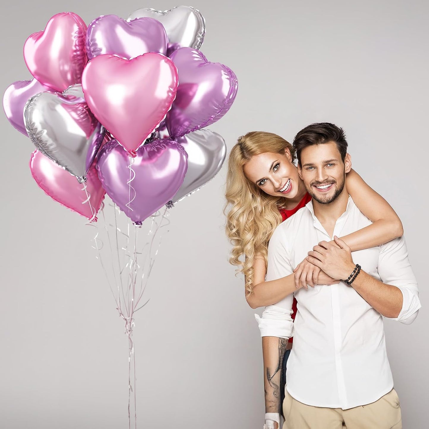 Pink Purple Foil Heart Balloons, 18 Inch 12Pcs Lavender Purple Pink and Silver Heart Shape Foil Balloons, Light Violet Purple Helium Balloon for Girls Women Birthday Wedding Valentines Butterfly Party