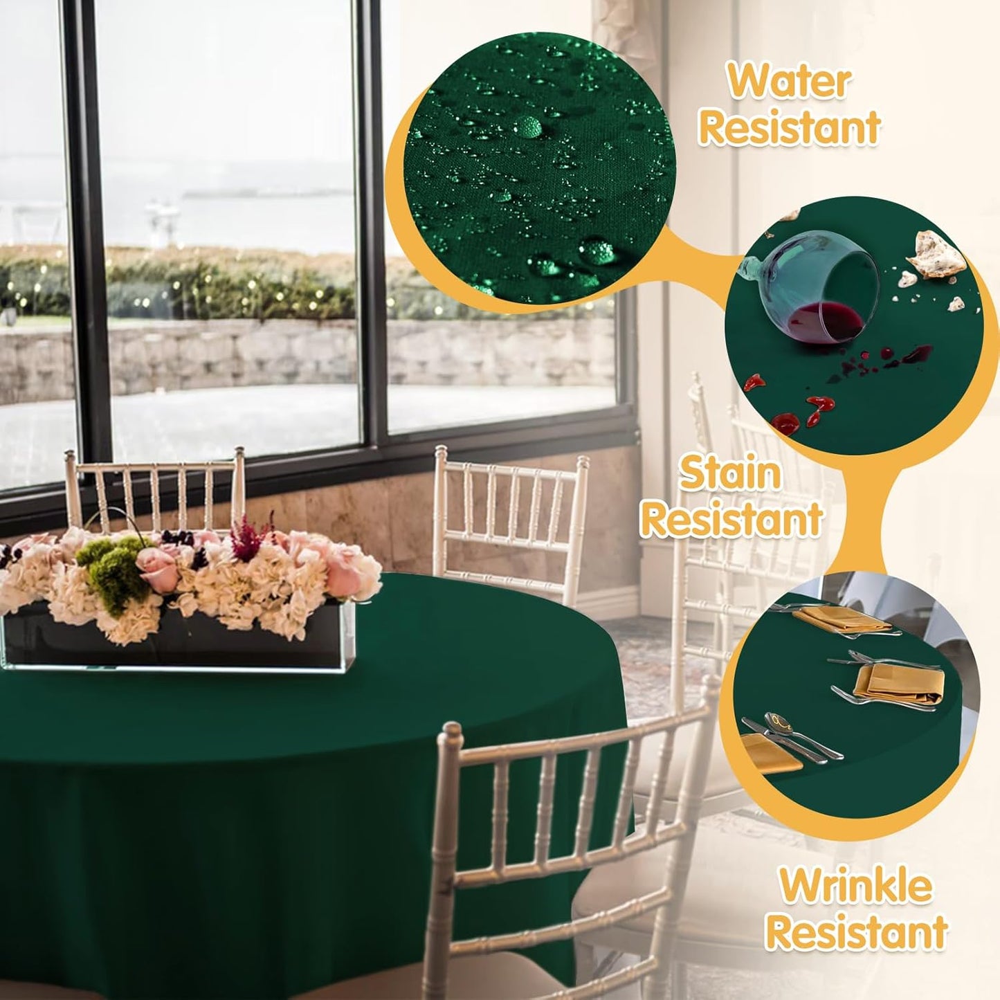 BRILLMAX 4 Pack Hunter Green Round Tablecloths 120 Inch - Circle Bulk Linen Polyester Fabric Washable Table Cloth Cover for Wedding Reception Banquet Birthday Party Buffet Restaurant