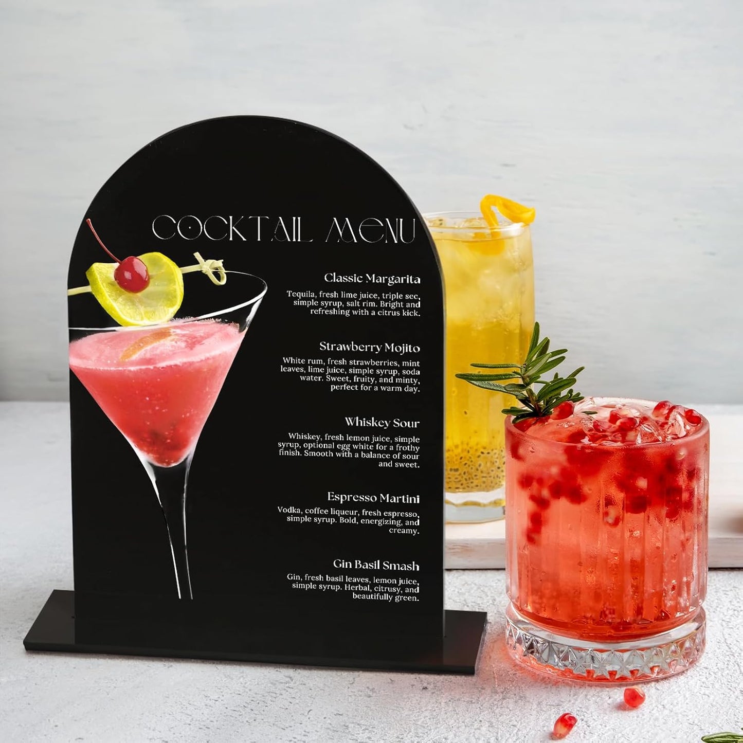 UNIQOOO Black Acrylic Arch Table Sign With Holders, 5x7 inches Wedding Table Numbers, 1/8 Inches Thick, DIY Blank Arched Acrylic Sign for Wedding reception, Centerpiece, Decoration, Event, Set 10