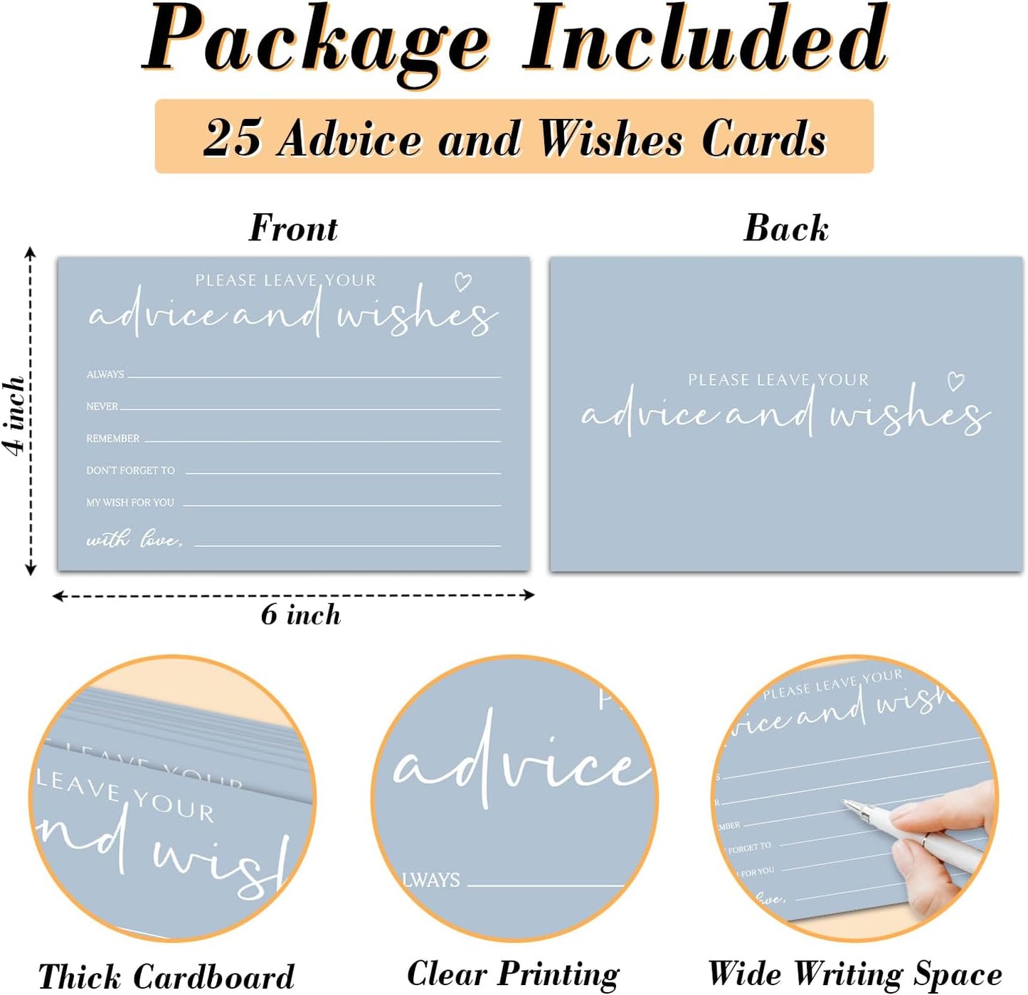 25 Advice and Wishes Cards, Minimalism Blue Fill-In Advice Cards for Bridal Shower Wedding Birthday Party Baby Shower Graduation Party, Well Wishes Card for Mr & Mrs Adults, Party Supplies -09