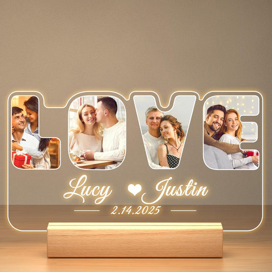 Custom Picture Frames with Photos, Personalized Photo Frame with Night Light, Customized Picture Frame, Personalized Anniversary Wedding Gifts for Women Men Her Him Boyfriend Girlfriend Couples