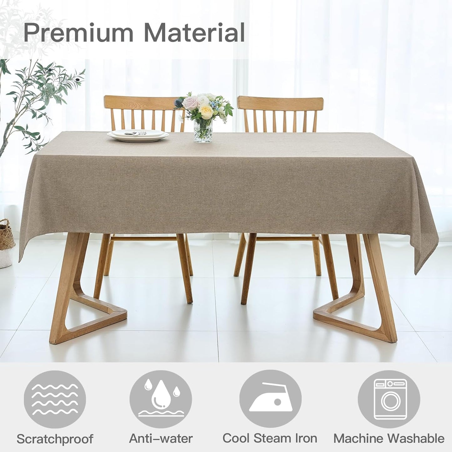 maxmill Linen Texture Tablecloth Water Resistance Antiwrinkle Spillproof Wipeable Washable Fabric Table Cloth for Dining Room, Buffet Banquet Party Holiday Dinner, Rectangular 60 x 108 Inch, Mocha