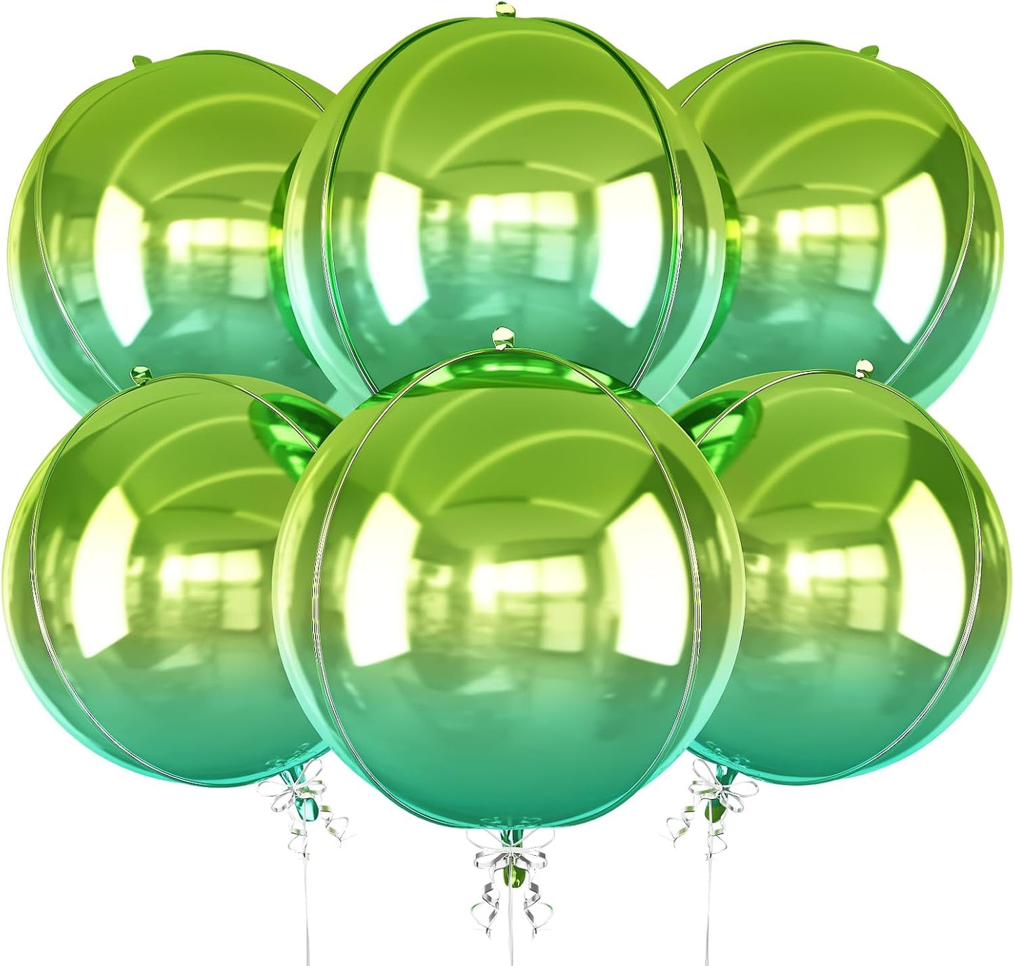 6Pcs Gradient Green Round Foil Balloons, 22" Large Helium Ball Mylar Balloon, Metallic Green Foil Balloon for Birthday Graduation Wedding Halloween Disco Prom Tropical Party Decorations