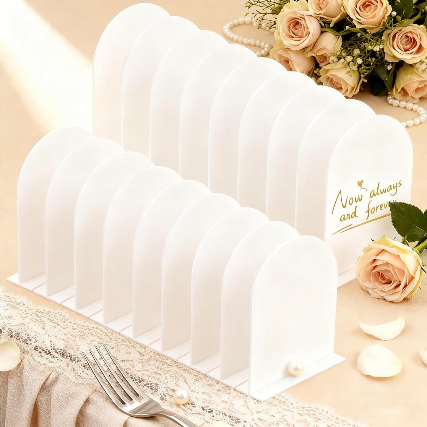 18 Pack Acrylic Wedding Signs 5 x 7 Inch DIY Blank Table Number with Base White Arch Shape Menu Board for Party Anniversary Event Restaurant Cafe Decoration