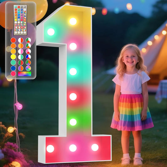 Ledido 4FT Marquee Light Up Numbers, 34 Colors Changing Marquee Numbers 4 Feet Tall with Remote, Big Numbers for Party Wedding Graduation Birthday Decoratoons, Large Light Up Number 1