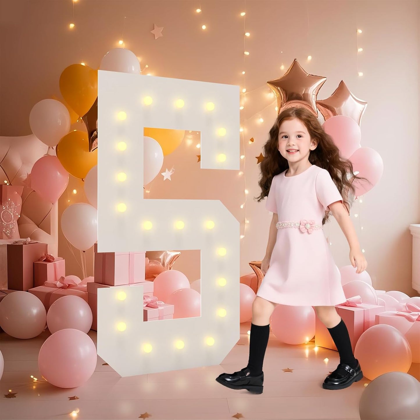 LOBOOM 4FT Light Up Numbers, Marquee Numbers 4 Feet Tall Giant Number 5 Mosaic Big Number Sign for 5th 15th 50th Birthday Party Backdrop Anniversary Decorations, Pre-Cut Large Frame