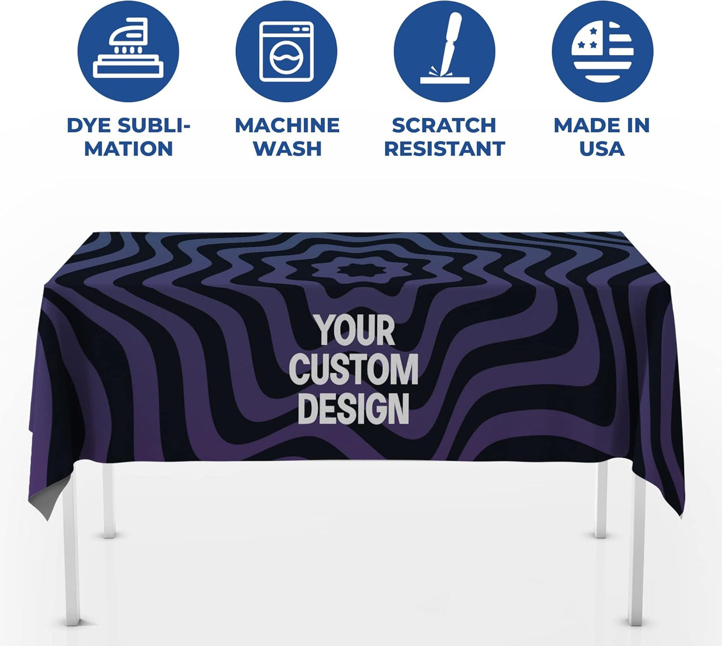 DreamController Custom Table Cloth for 4ft/5ft/6ft Table with Business Logo, Image or Text Personalized Table Cover for TradeShows, Events, Birthday, Wedding | Made in USA | Fast delivery | HD Print