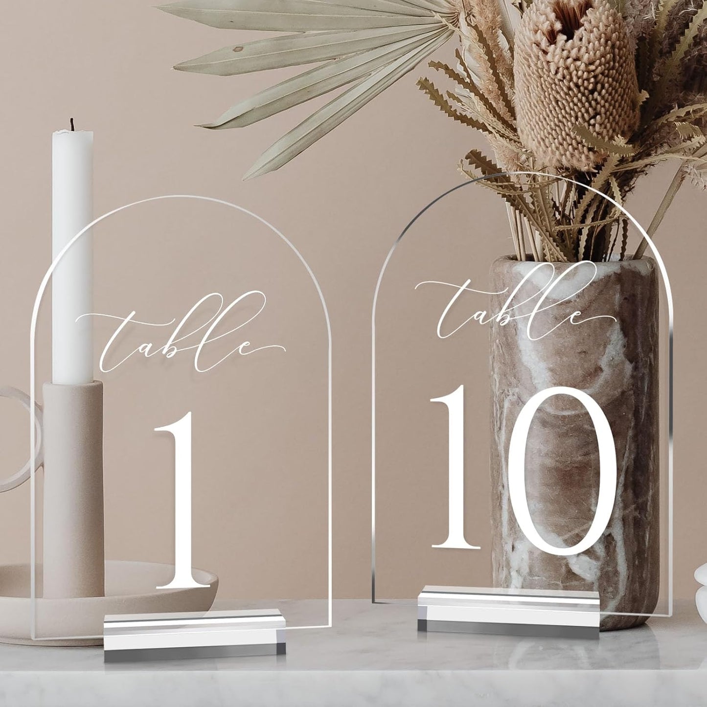 JINMURY Clear Arch Table Numbers for Wedding, 5x7 Inch Arched Acrylic Table Numbers 1-10 with Stands, Clear Acrylic Arch Sign with Holder for Centerpiece, Reception, Wedding, Party, Event