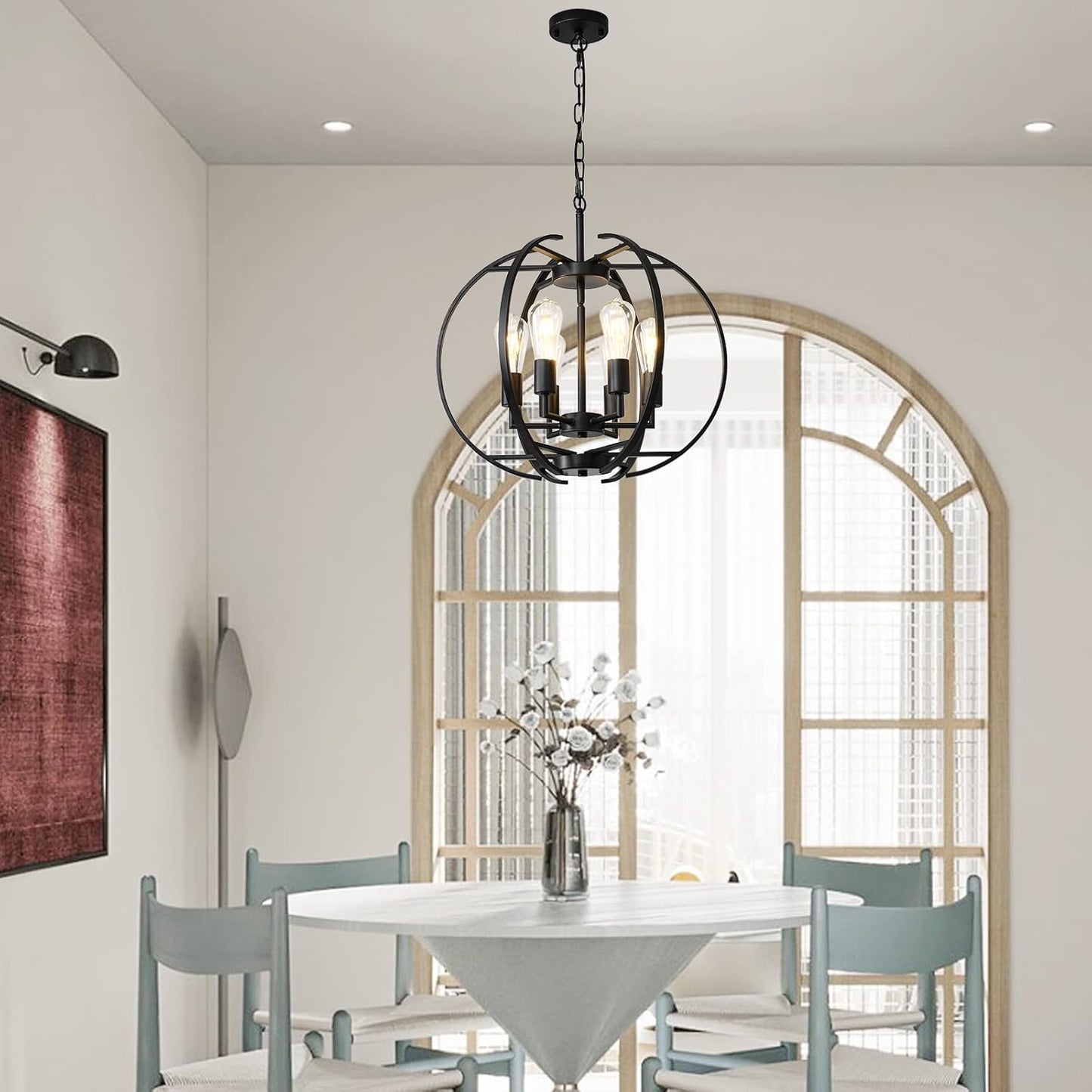 Pendant Lights Globe Black Chandeliers Lighting, Hallway Light Fixtures Ceiling Adjustable Hanging 6 Light for Kitchen, Dining Room, Living Room, Bedroom