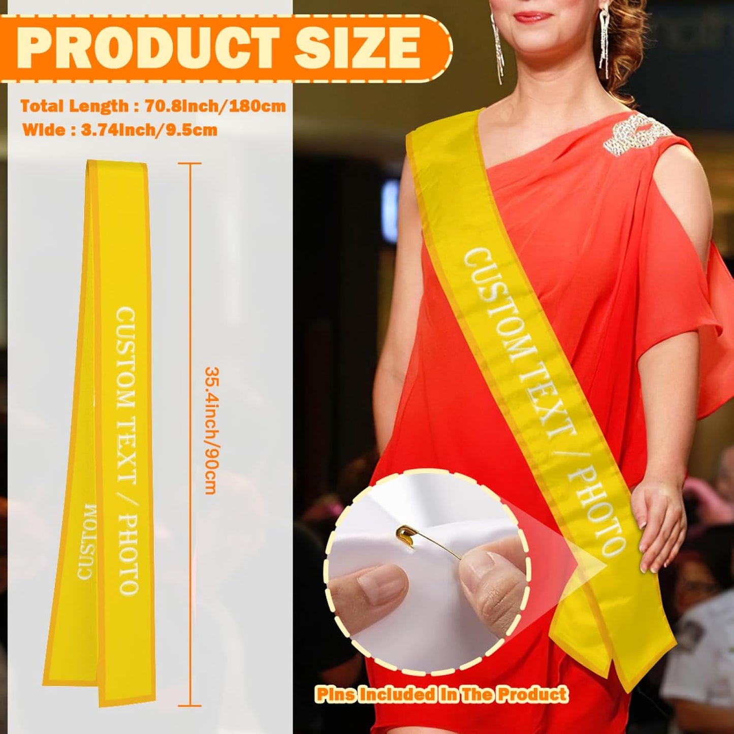 Custom Sash,Personalized Birthday Sash with Text Photo,Customized Bachelorette Sash Quote Sash Bride to Be Sash Color Optional (With decorative edge, Yellow)
