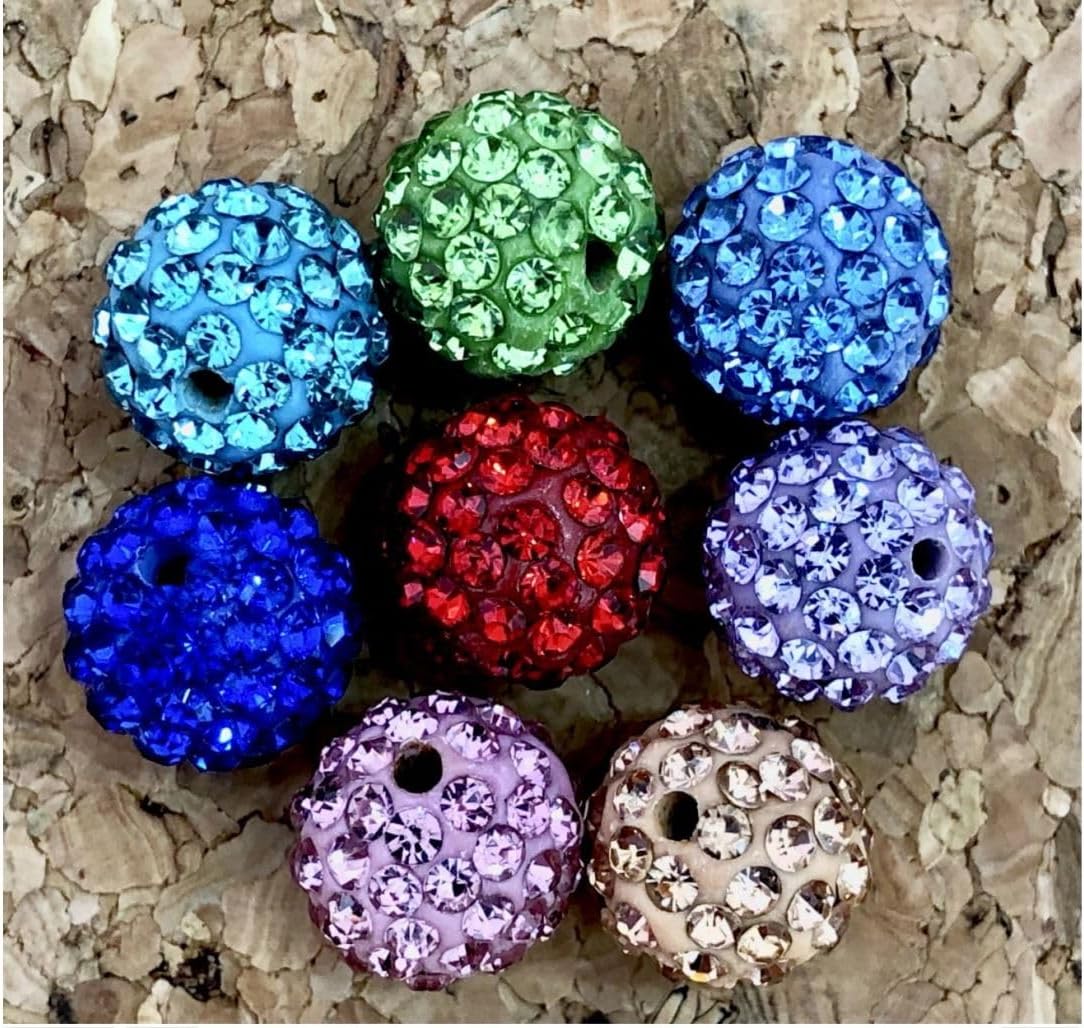 50pcs Adabele Grade A Suncatcher Crystal Rhinestone Pave Loose Beads 12mm Light Sapphire Blue Polymer Clay Disco Ball Spacers Compatible with Shamballa All Craft Jewelry Making DB12-14