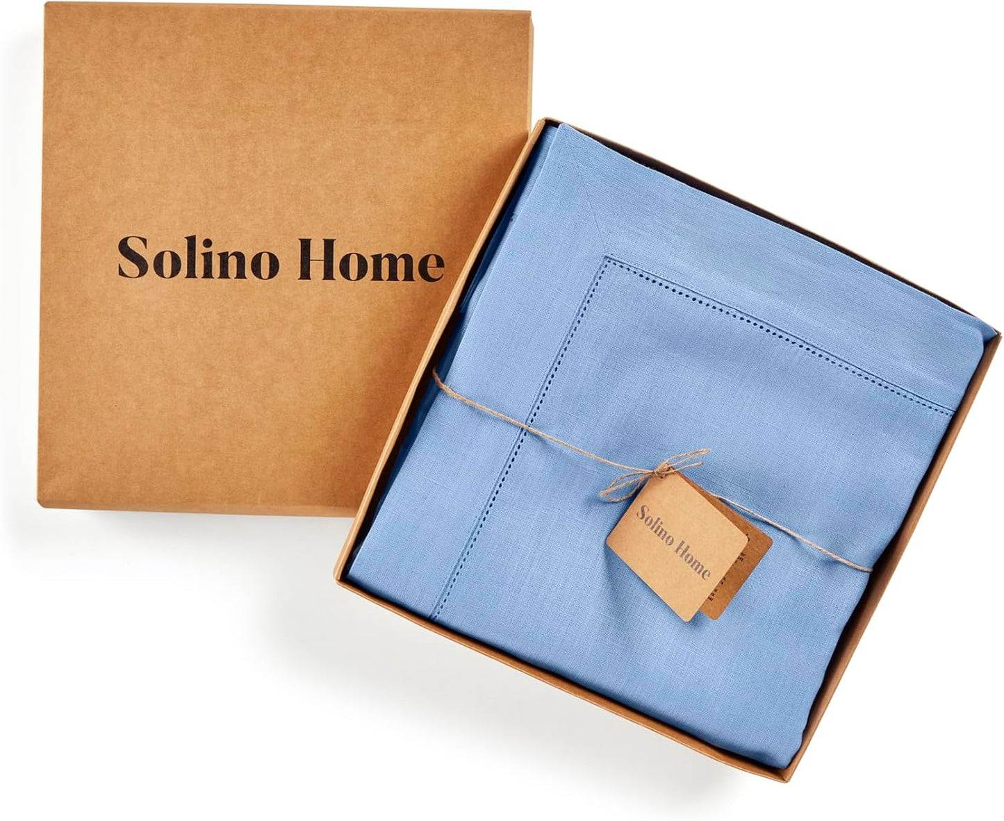 Solino Home Cornflower Blue Linen Tablecloth 60 x 108 Inch - 100% Pure Linen Hemstitch Table Cloth for Rectangle Tables - Classic Hemstitch, Machine Washable Tablecloth for Christmas, Holiday