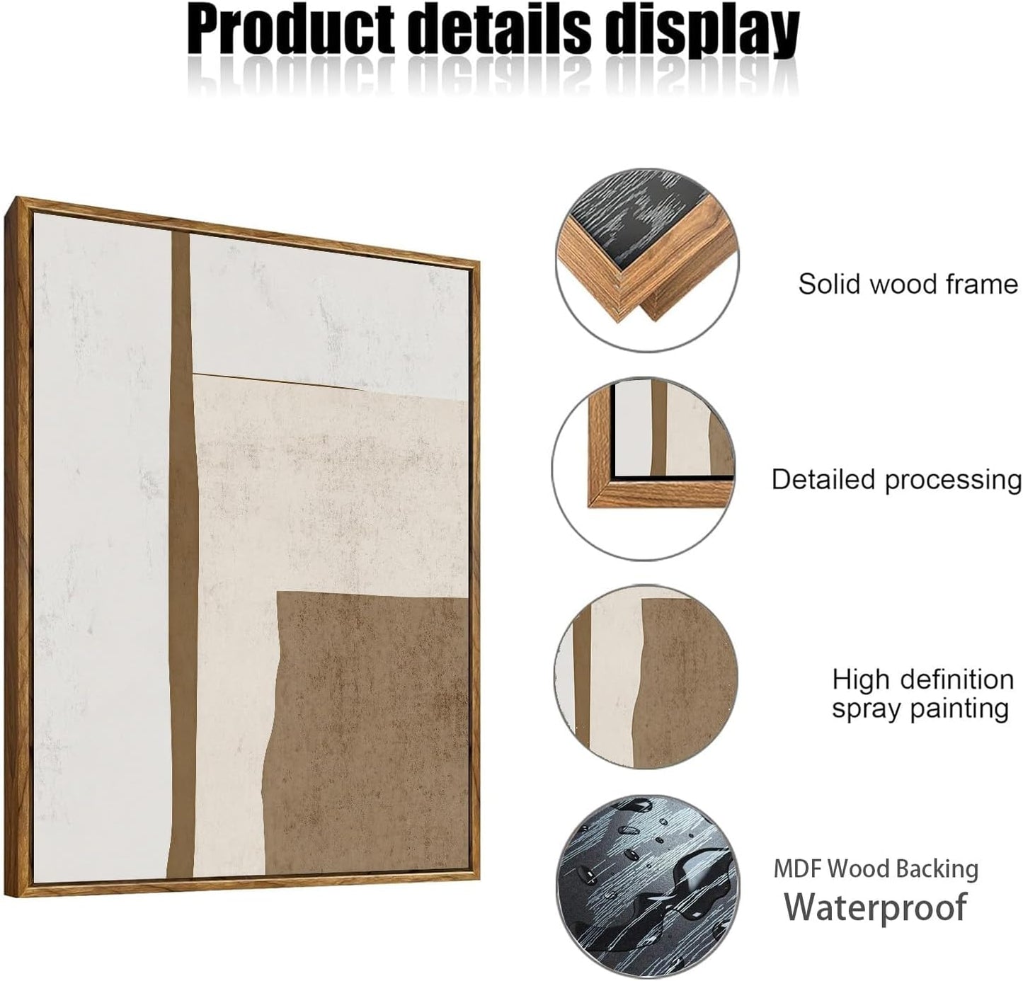 myusuar 3 Piece Large Modern Abstract Canvas Framed Wall Art For Living Room, Brown And Beige Block Minimalist Wall Art Decor Posters Prints For Bedroom Office, 12x16in