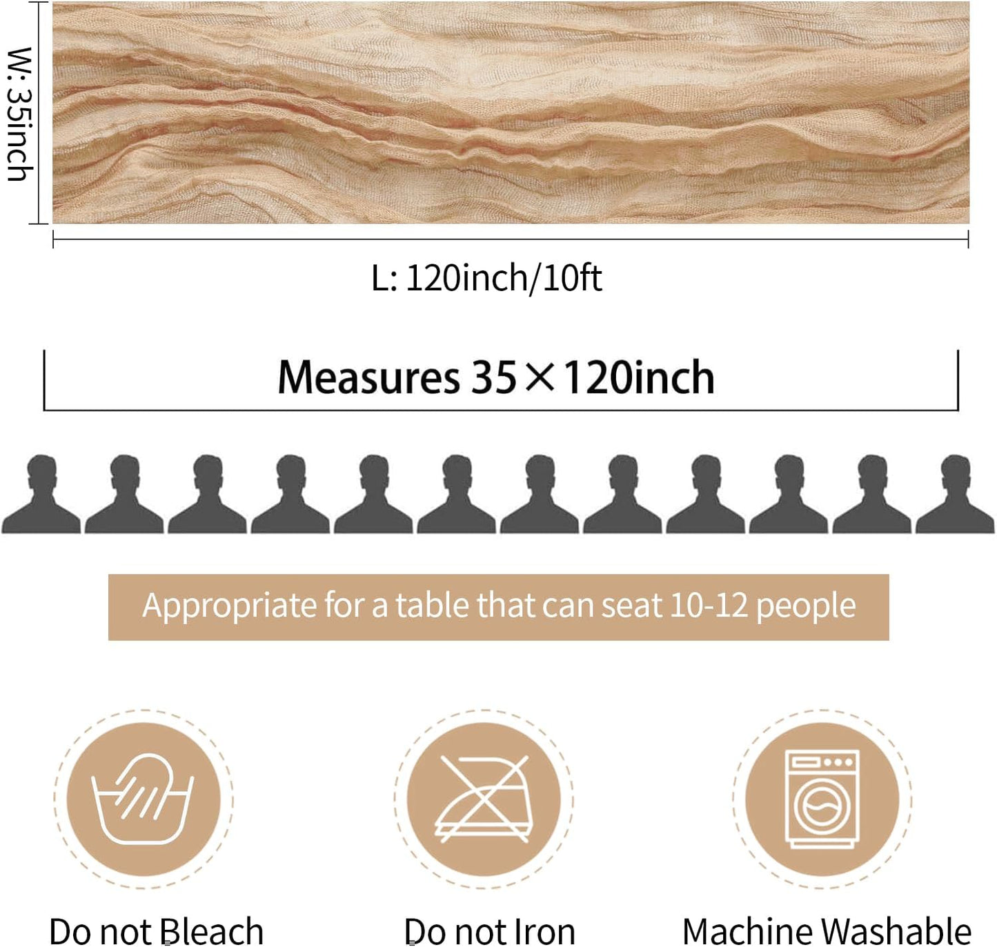 6 Pack Champagne Cheesecloth Table Runners Fall Thanksgiving Cheese Cloth Table Runner 10FT Boho Sheer Gauze Runner 35x120 Inches Long for Bridal Shower Wedding Baby Shower Party Decor