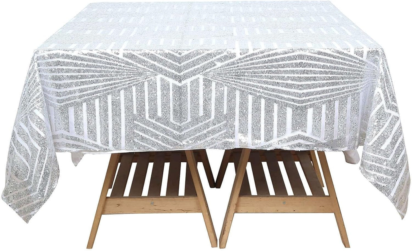 Efavormart 72" Silver Sparkly Sequin Geometric Tulle Square Table Overlay