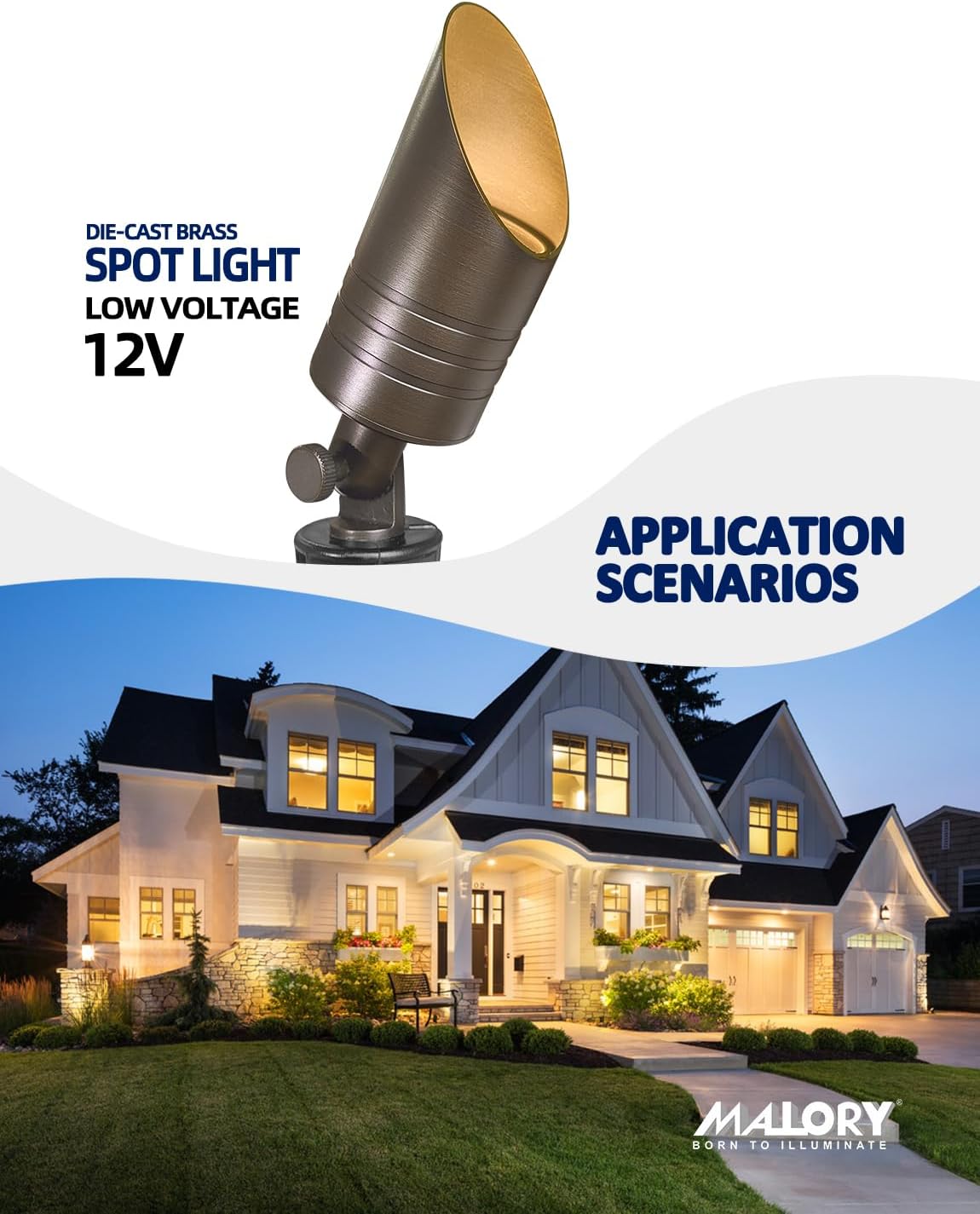 MALORY Brass Spot Lights Outdoor 10-Pack,12V AC/DC Low Voltage LED Landscape Lighting,Waterproof Spot Up Light for Garden,Patio and Yard (S05-Bronze, 10-Pack with Bulb)