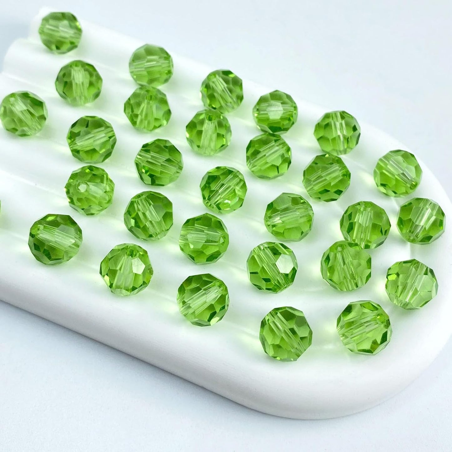 50 PCS 10mm Crystal Glass Beads Round Multiple Faceted Loose Spacer Glass Beads for DIY Handcrafte Bracelet Necklace Earring Jewelry Making(Light Green)