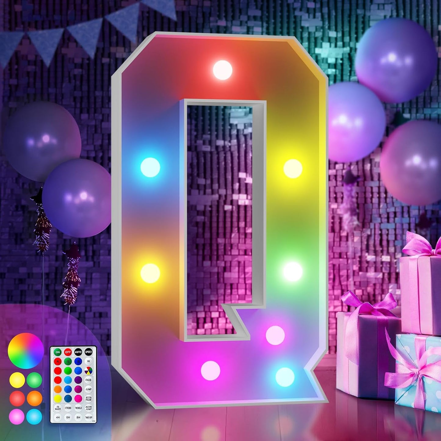 imprsv 3FT Colorful Marquee Light Up Letters Q, 18 Colors Light Up Sign Alphabet Sign with Remote, One Letters First Birthday, Large Letters for Birthday Engagement Anniversary Wedding Party Decor