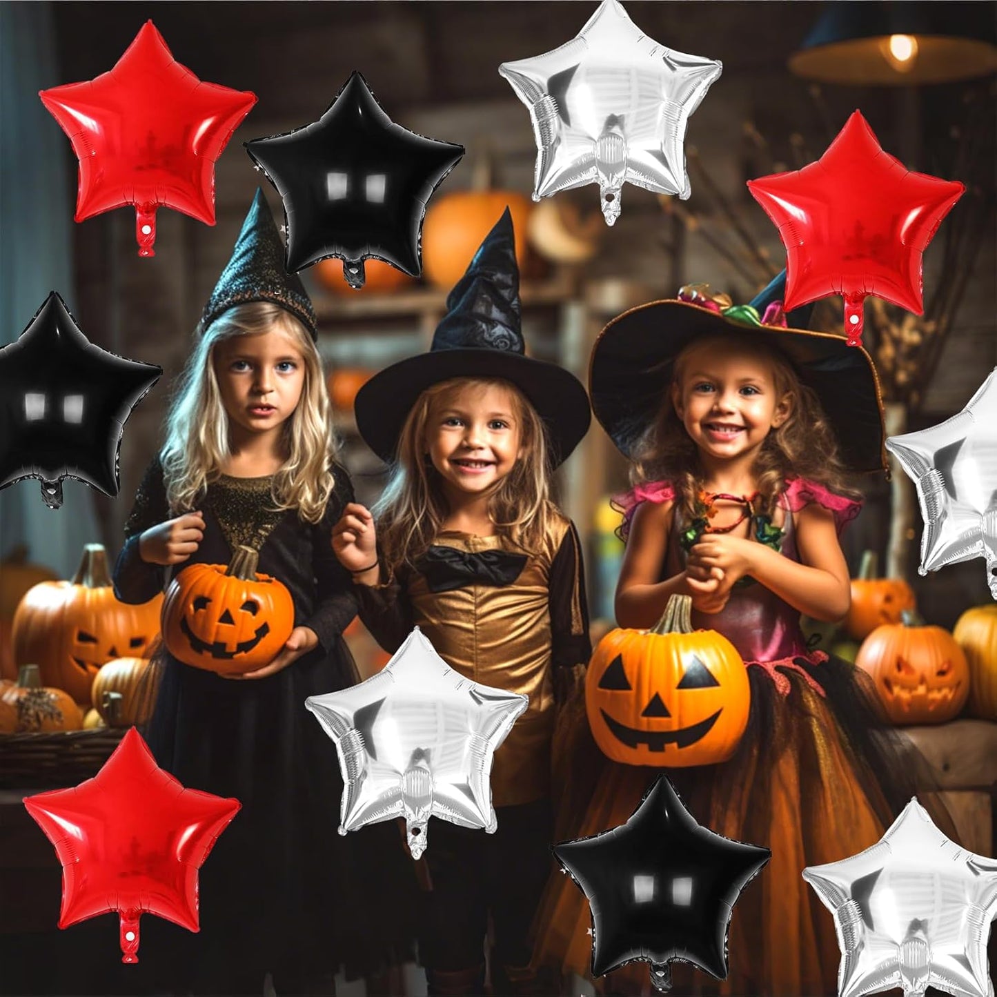 Black Red Star Balloons, 18 Inch 12Pcs Black Red and Metallic Silver Star Shape Foil Balloon, Large Helium Pentagram Balloons for Kids Birthday Casino Racing Car Poker Theme Halloween Party Decor